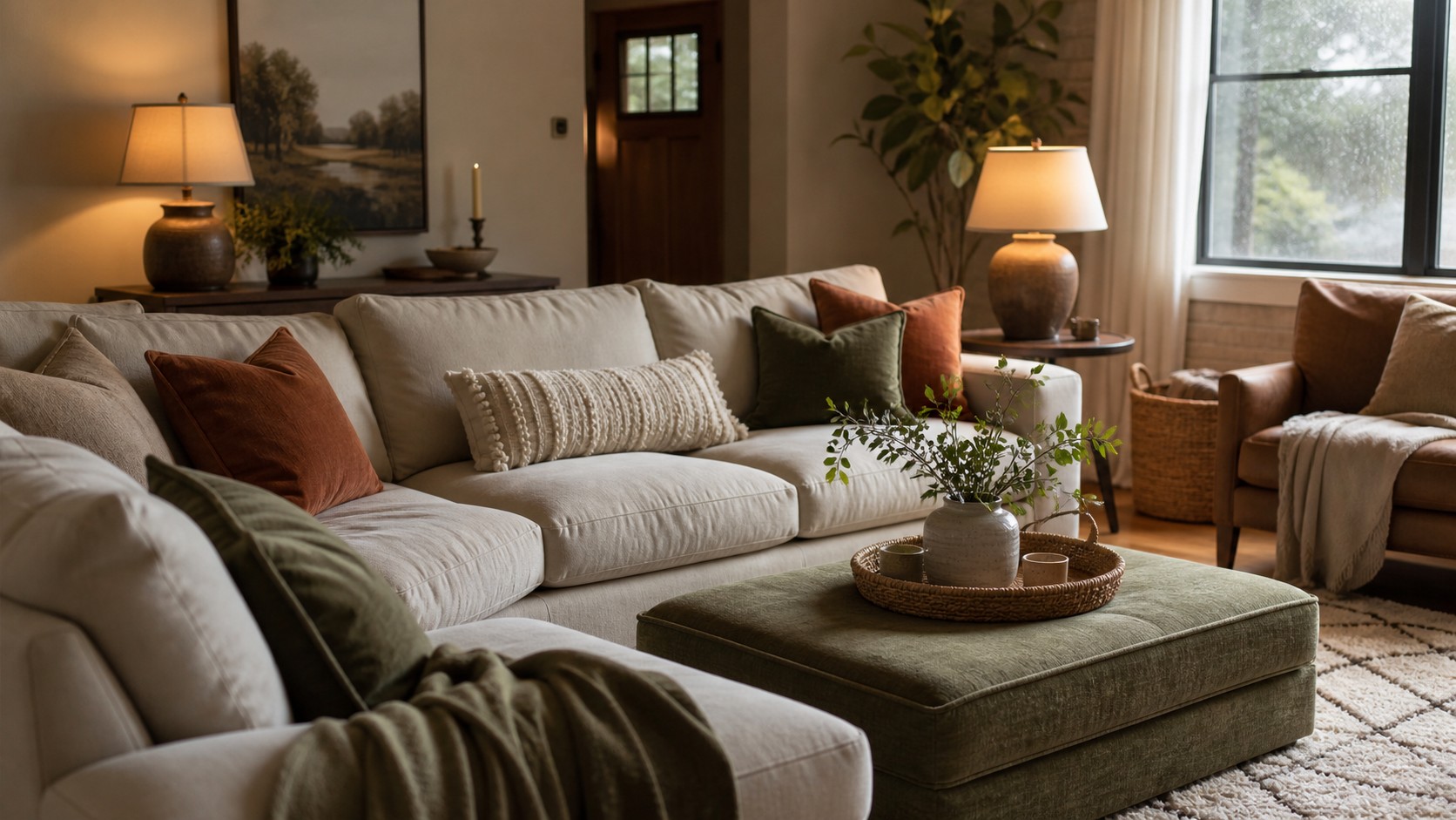 Cozy Casual Living Room Ideas for Everyday Comfort with comfortable seating, a generous rug, warm wood, layered lighting, and natural texture