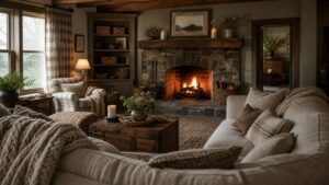 Cozy Farmhouse Family Room Ideas That Make You Want to Stay In All Day with comfortable seating, a generous rug, warm wood, layered lighting, and natural texture