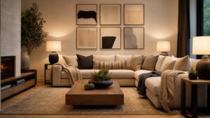 How to Design a Relaxed Family Room That Still Looks Put Together with comfortable seating, a generous rug, warm wood, layered lighting, and natural texture