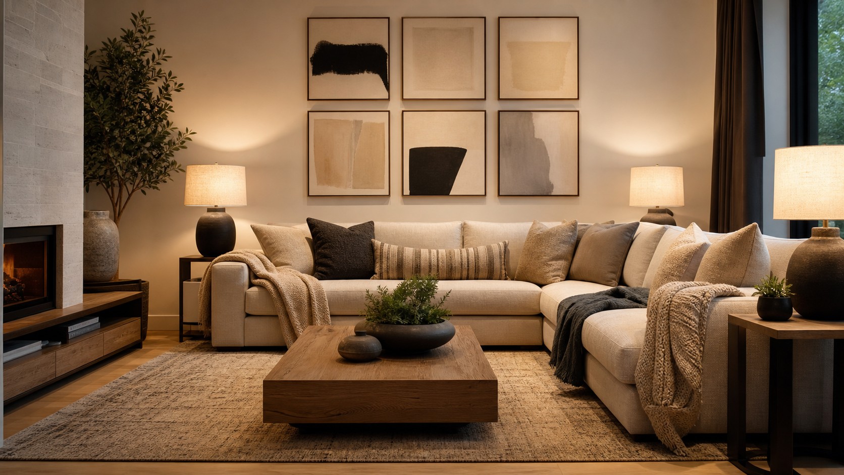 How to Design a Relaxed Family Room That Still Looks Put Together with comfortable seating, a generous rug, warm wood, layered lighting, and natural texture