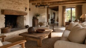 Rustic Farmhouse Family Room Ideas That Feel Warm and Timeless with comfortable seating, a generous rug, warm wood, layered lighting, and natural texture